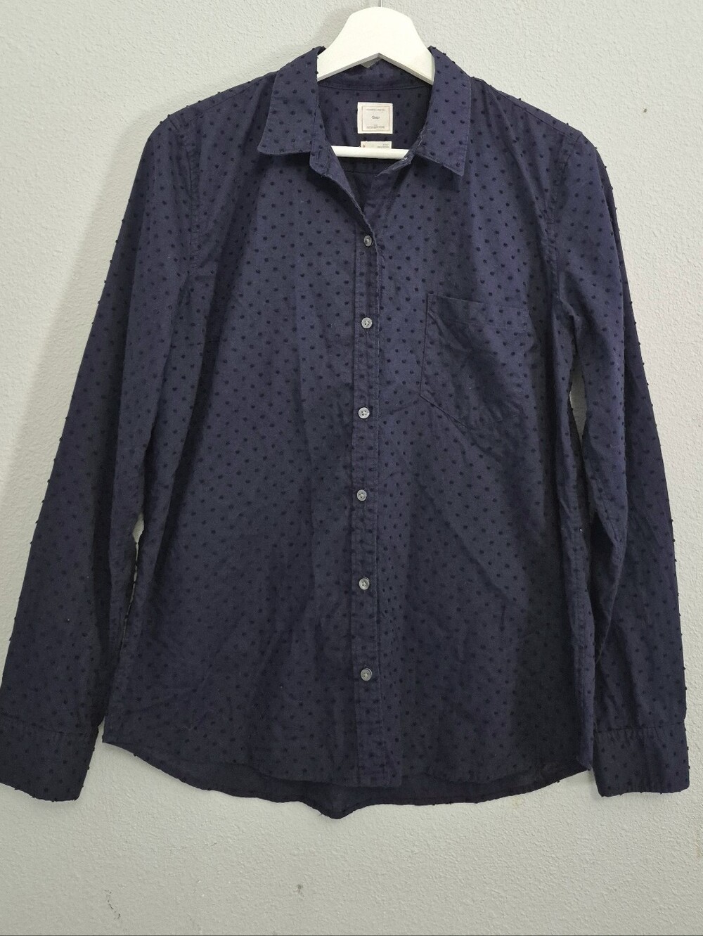 Gap Fitted Boyfriend Swiss Dot Button Up Shirt Navy Women Medium Preppy